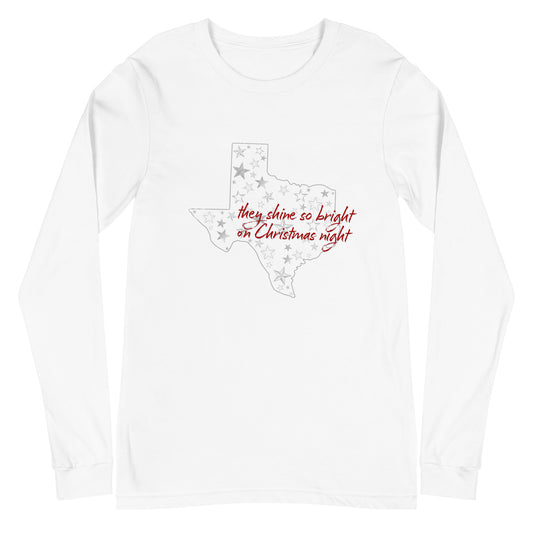 Adult Texas Starry Night Christmas Unisex Long Sleeve Tee